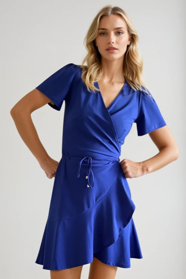 PRTECT Antigua wrap dress electric blue