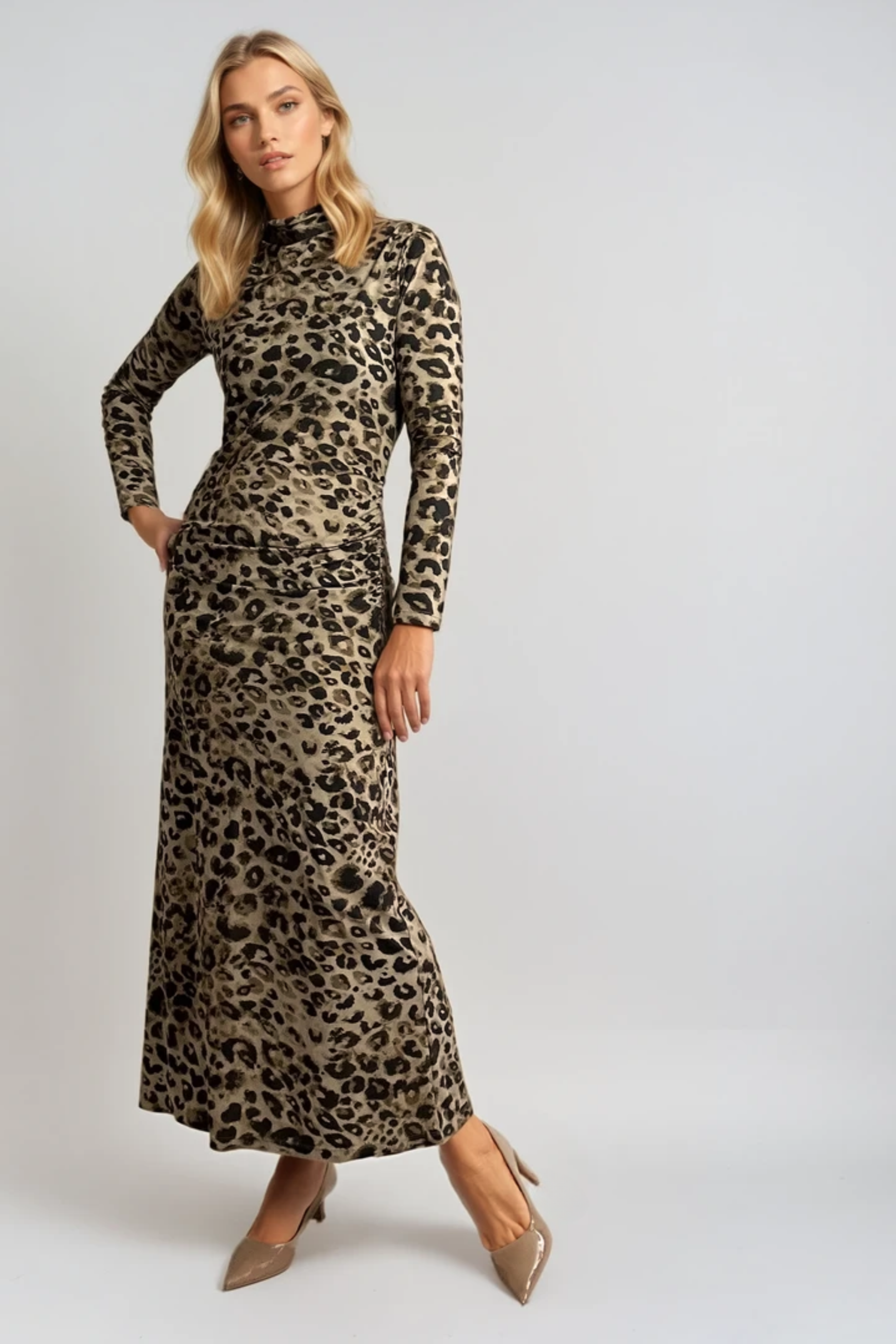 PRTECT Elba draperad klänning i leopard